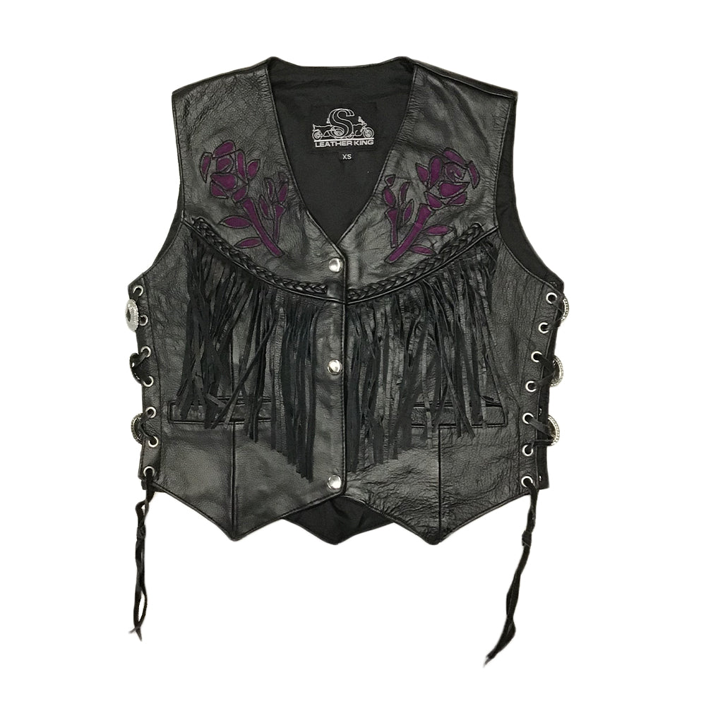 Women’s Fringe Vest with Rose Inlay Design