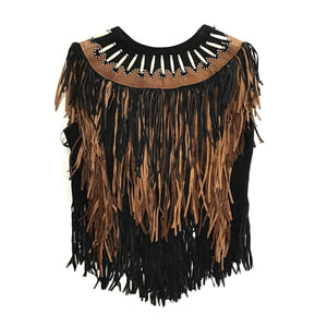 Western World Women’s Suede Vest with Fringe and Beads