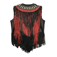 Western World Women’s Leather Vest with Fringe and Beads