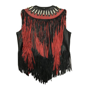 Western World Women’s Leather Vest with Fringe and Beads