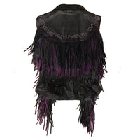 Western World Women’s Leather Vest with Purple Fringe and Studs