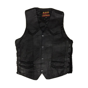 Men's Side Lace Leather Vest with Braided Detailing
